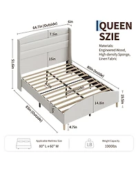homfan Upholstered Platform Bed Frame, Queen Size Linen Wingback Bed Frame with 51.6 Inch Tall Headboard for Bedroom