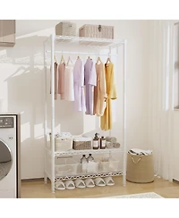 homfan Freestanding Armorie, 68 Inch White Metal Storage Wardrobe with Hanging Rod and Adjustable Shelves for Bedroom or Entryway