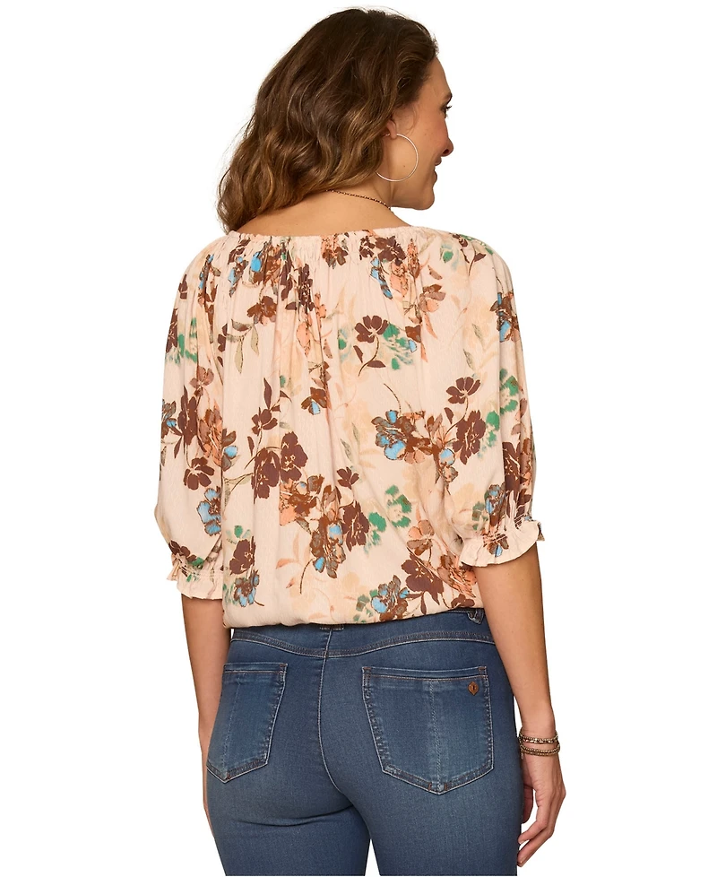 Democracy Petite Floral Print Scoop Neck Top