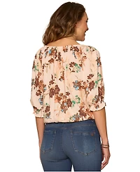 Democracy Petite Floral Print Scoop Neck Top