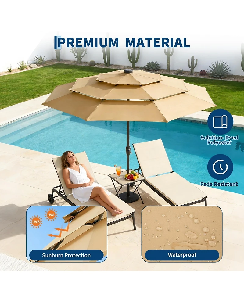 homfan Solar Led Outdoor Patio Umbrella, Ventilated Canopy, Tilt and Crank System, 8 Stable Ribs, for Pool, Deck Garden