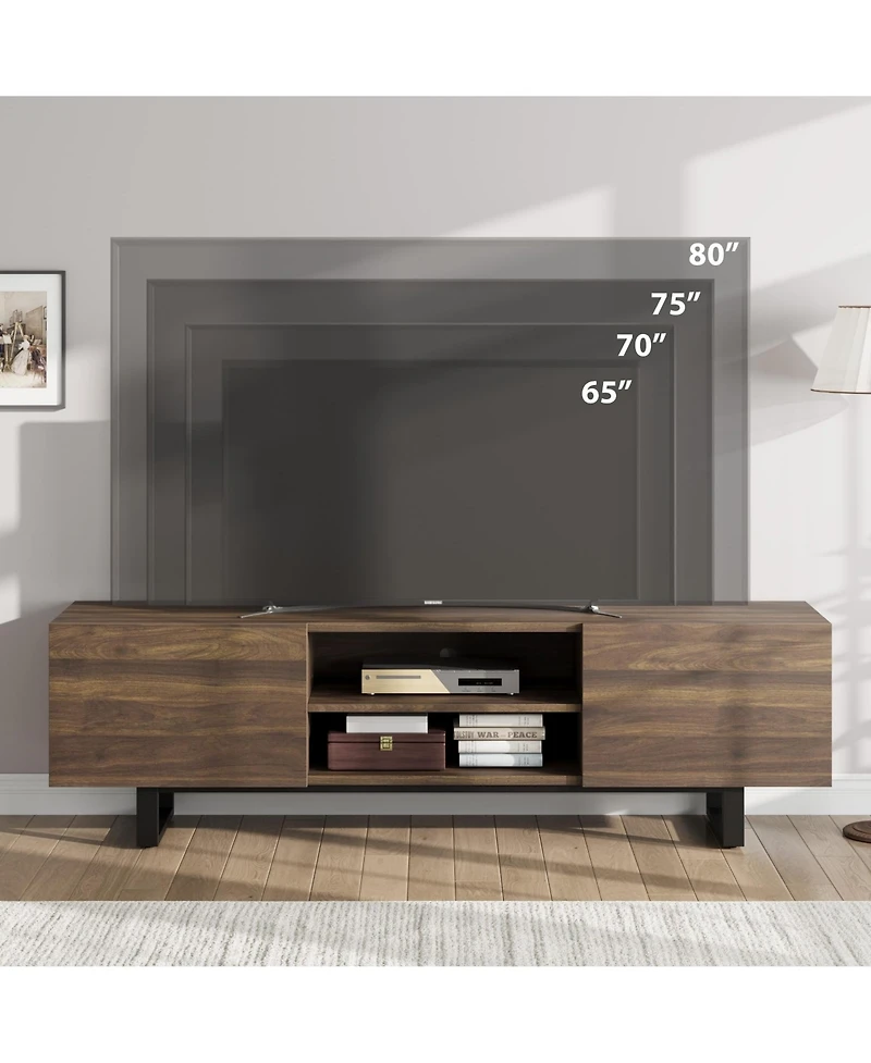 homfan Industrial Tv Stand for 80 in, Modern Unit with 2 Drawers, Wooden Media Cabinet with Heavy Duty Leg and Open Storage, Tv Console Table