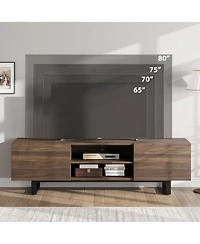 homfan Industrial Tv Stand for 80 in, Modern Unit with 2 Drawers, Wooden Media Cabinet with Heavy Duty Leg and Open Storage, Tv Console Table