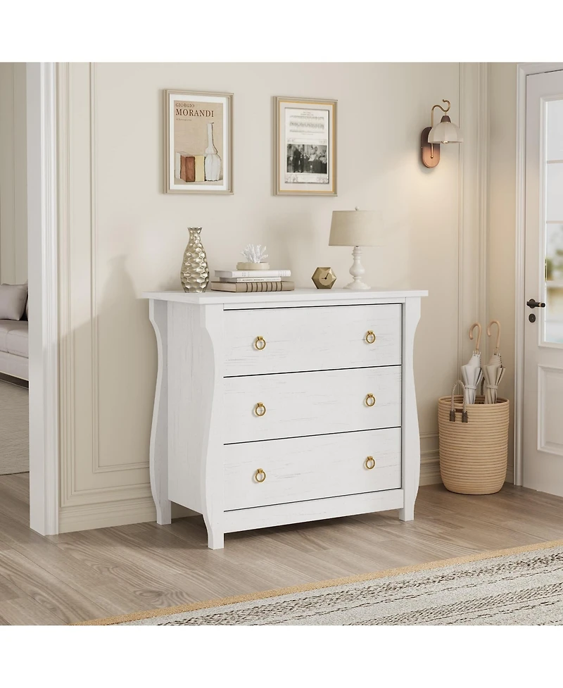 homfan 3 Drawer Dresser, Modern Dresser for Bedroom, Chest of Drawer with Metal Ring Pull Handles, Wooden Storage Cabinet for Living Room