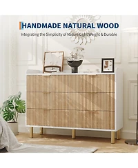 homfan Dresser for Bedroom, Fluted Wood Double Dresser with Metal Handles Curved Design Storage Organizer Cabinet, Wood Storage Double for Bedroom