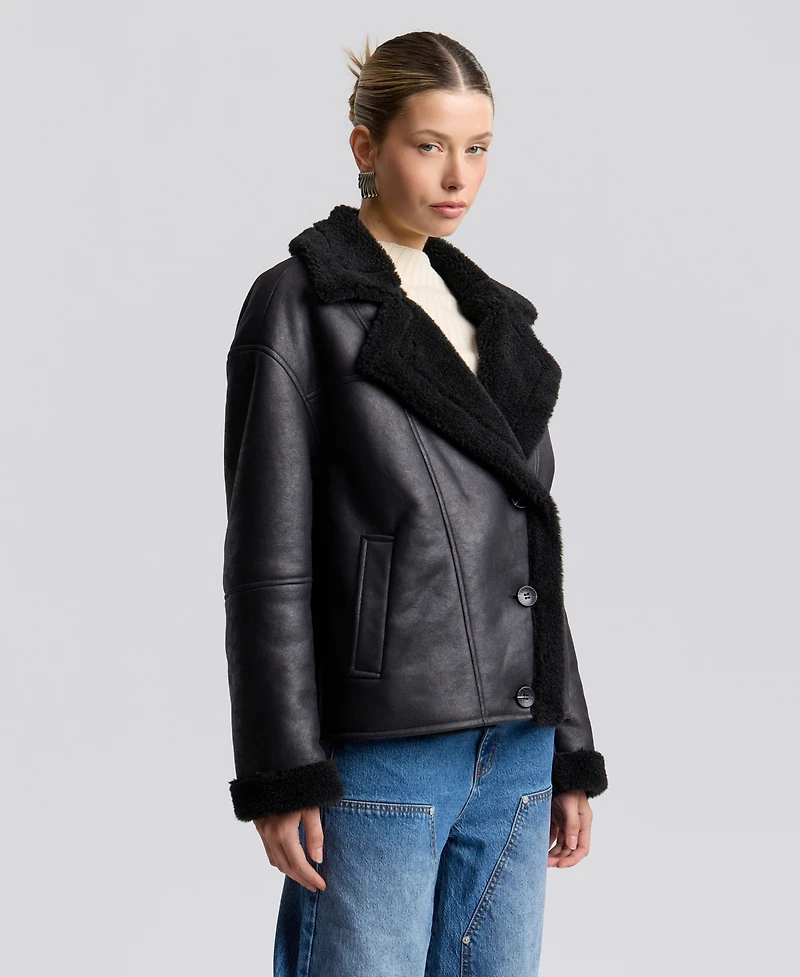 Avec Les Filles Women's Collared Faux Shearling Coat