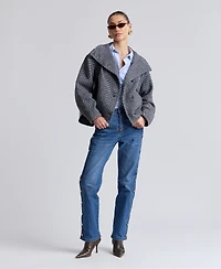 Avec Les Filles Womens Short Funnel Neck Wool Coat