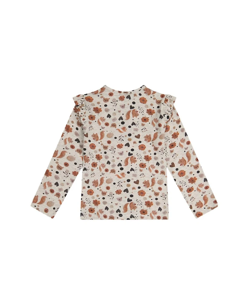 Deux par Little and Big Girl 6-14 Long Sleeve Organic Cotton T-Shirt with Squirrel Print