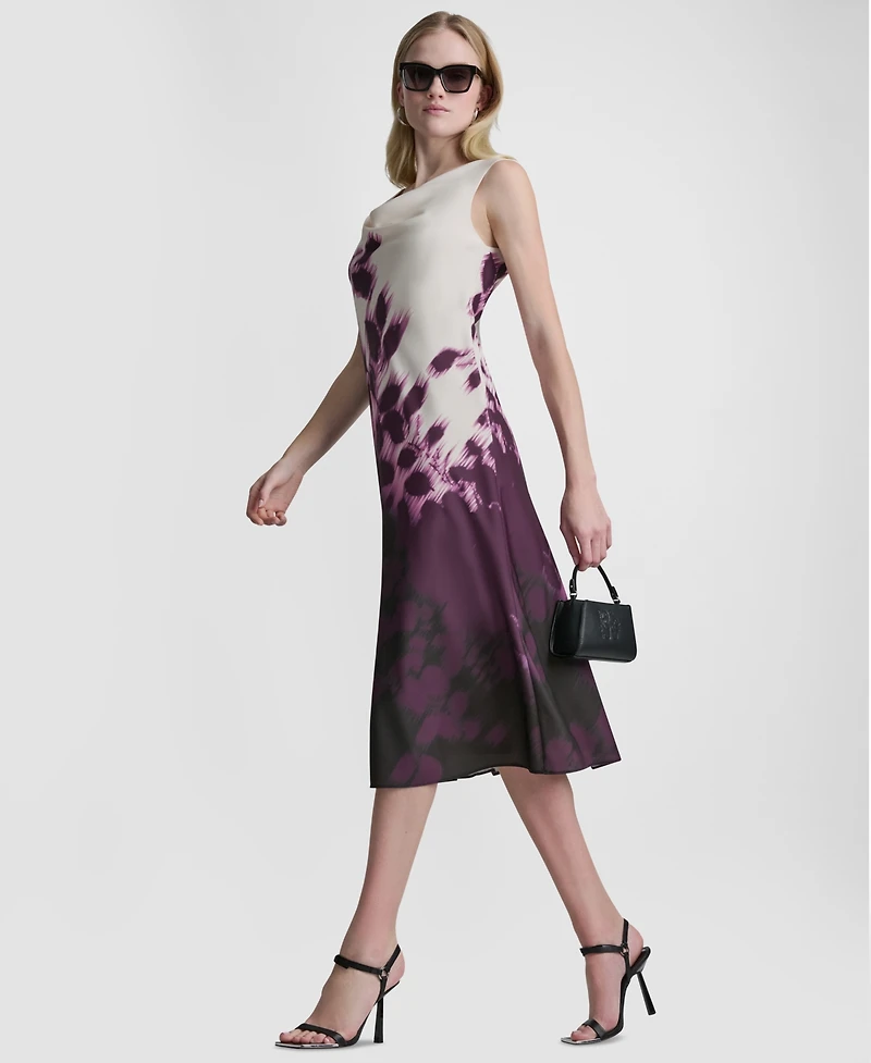 Dkny Women's Printed Sleeveless Cowl Neck Midi Dress