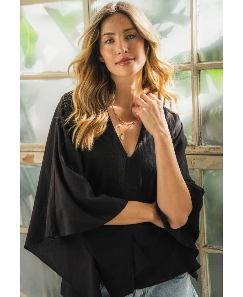 Ocean+Main Women's Butterfly Sleeve Cotton Caftan Top