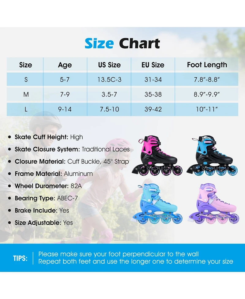 Costway Kids Inline Skates, Adjustable Light-Up Roller Skates with Illuminating Wheels