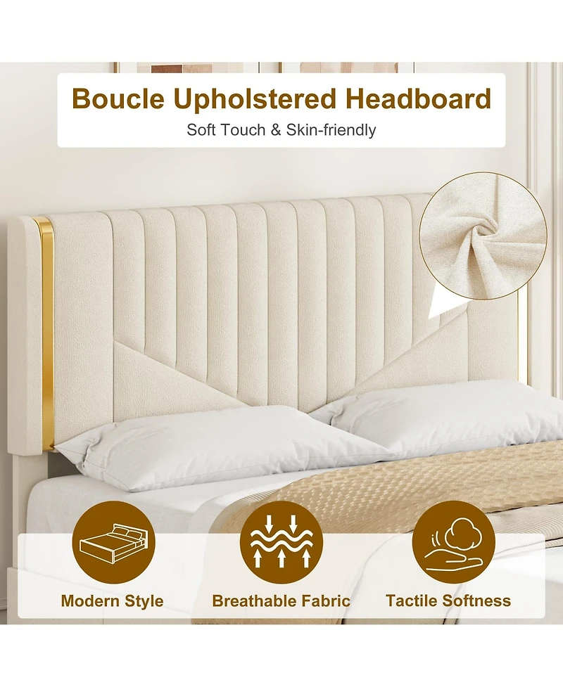 homfan Bed Frame with Adjustable Upholstered Headboard, Vertical Channel Tufted Platform with 4 Storage Drawers, Wooden Slats Support