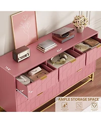 homfan Wide Dresser for Bedroom, Modern 7 Chest of Drawers Triple Dresser with Gold Accents, Long Storage Organizer for Tv Stand and Closet