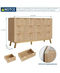 homfan Modern Fluted 7 Drawer Dresser, Wooden Chest with Golden Handles, Iron Base, Storage and Tv Stand for Bedroom, Living Room, Entryway