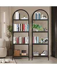 homfan Modern Arched Metal Frame Bookshelf, 4/5-Tier Vertical Storage Shelf with Anti-Tip Straps, Space-Saving Easy-Assembly Home Office Display Rack