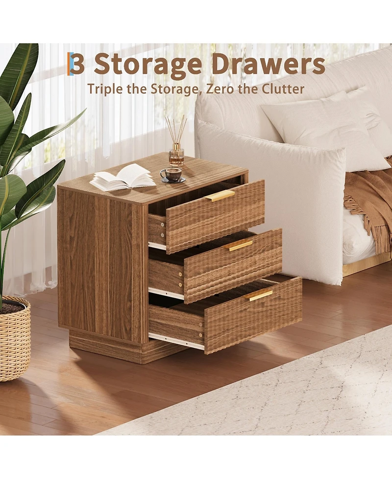 homfan 3 Drawer Dresser, Set of 2 Wood Chest Drawers with Metal Handles for Bedroom or Living Room, Spacious Bedside Table and End