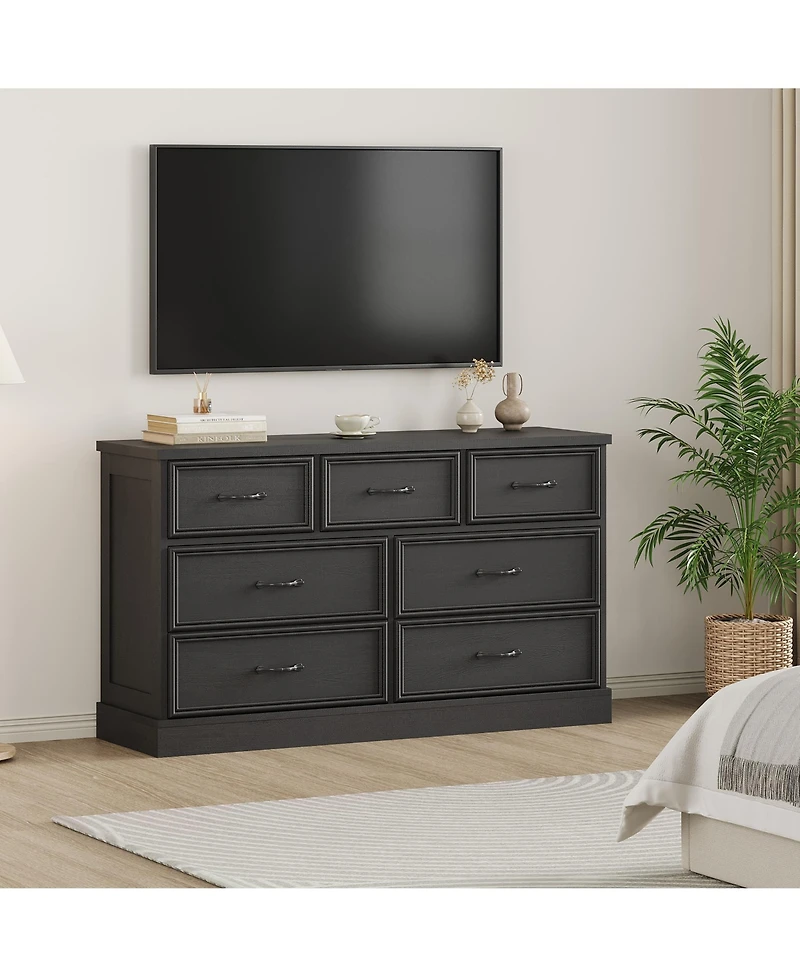 homfan 7 Drawer Dresser, 55 Inch Wood Chest of Drawers with Metal Handle for Bedroom Living Room Entryway
