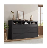 homfan 9 Drawer Dresser, Modern Wooden Chest of Drawers with 3 Open Shelves, Dresser for Bedroom, Living Room, Closet Storage