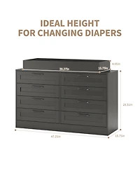 homfan 8 Drawer Dresser, 47 Inch Wood Chest of Drawers with Changing Table for Nursery, Living Room, Hallway, Closet