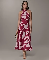 Donna Karan New York Petite Printed Halter Neck A-Line Midi Dress