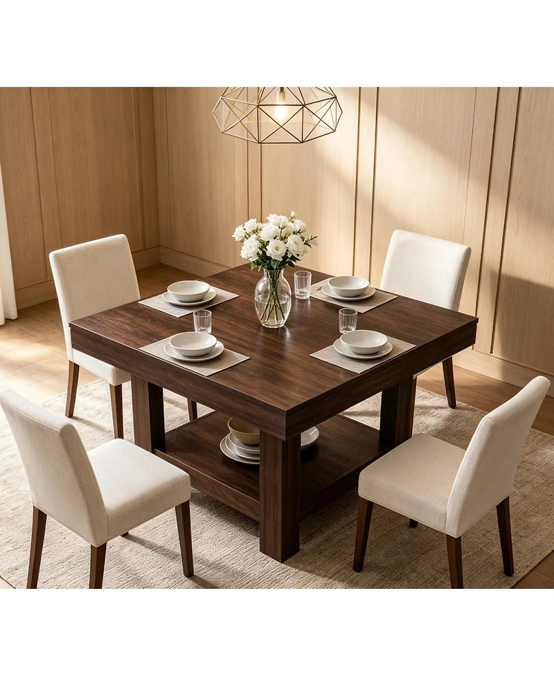 homfan 47.2 Inch Square Dining Table 2 Tier Storage Shelf, Waterproof Dining Table with Anti Wobble Triangle Legs, Seats 4 to 6