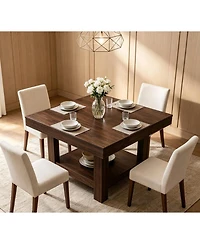 homfan 47.2 Inch Square Dining Table 2 Tier Storage Shelf, Waterproof Dining Table with Anti Wobble Triangle Legs, Seats 4 to 6