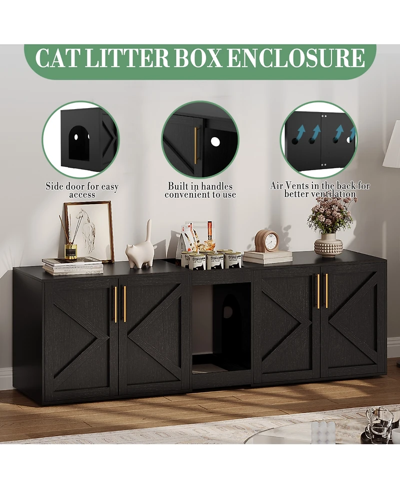 homfan Double Cat Litter Box Enclosure, Spacious Engineered Wood Pet Washroom Cabinet with Vent Holes and Storage Shelf, Easy Assembly