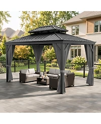 homfan Hardtop Gazebo with Double-Layer Steel Roof and Iron Frame for Patio, Deck, Backyard, Lawn, or Garden
