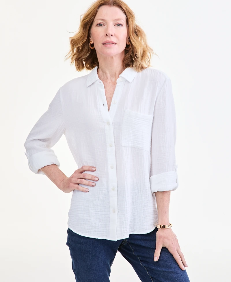 Style & Co Women's Cotton Gauze Roll-Tab Shirt, Macy's Exclusive