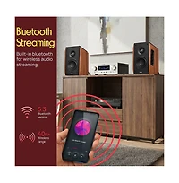 Pyle Powered Bookshelf Speakers with Bluetooth, 80W Stereo Audio System, Arc, Optical and Subwoofer Output Pair