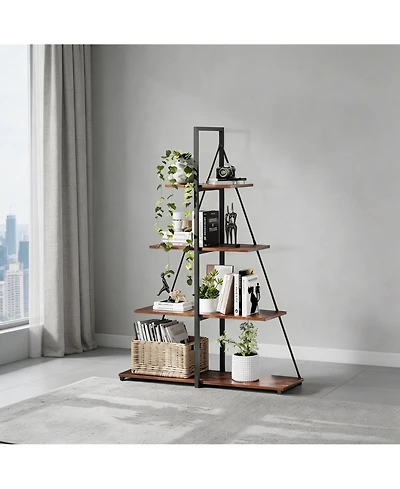 homfan 4-Tier A-Shaped Ladder Bookshelf, Triangular Structure Vertical Display Storage Shelf with Thickened Panel, Easy Assembly Home Organizer