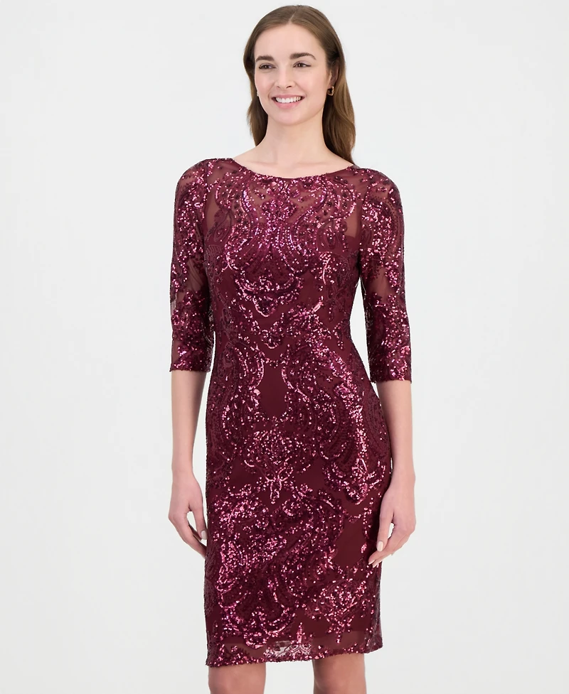 Tahari Asl Women's Beaded 3/4-Sleeve Sheath Dress
