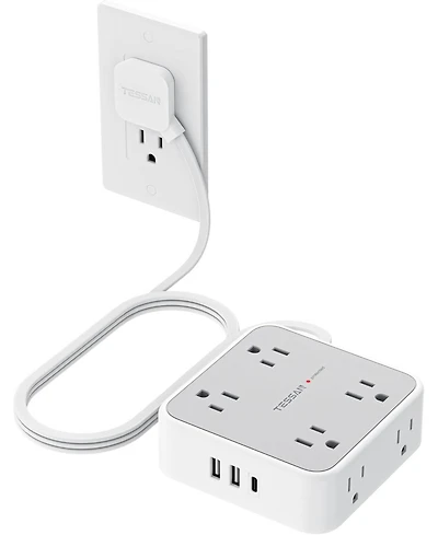 Tessan Surge Protector Power Strip, 5 Feet t Flat Plug Extension Cord with 3 Usb (1 Usb C) 8 Outlets, 1250W, 900J Protection, 3 Sided Outlet Extender