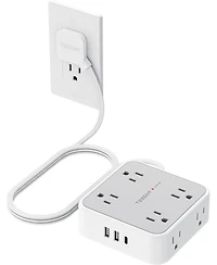 Tessan Surge Protector Power Strip, 5 Feet t Flat Plug Extension Cord with 3 Usb (1 Usb C) 8 Outlets, 1250W, 900J Protection, 3 Sided Outlet Extender