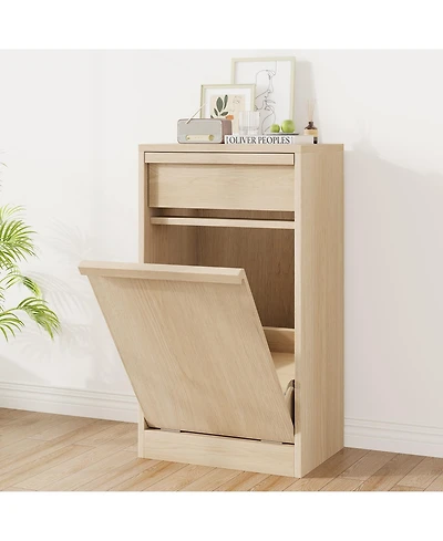 homfan Double Tilt-Out Hidden Trash Cabinet, Space-Saving Engineered Wood Waste Storage Furniture for Kitchen Dining Room