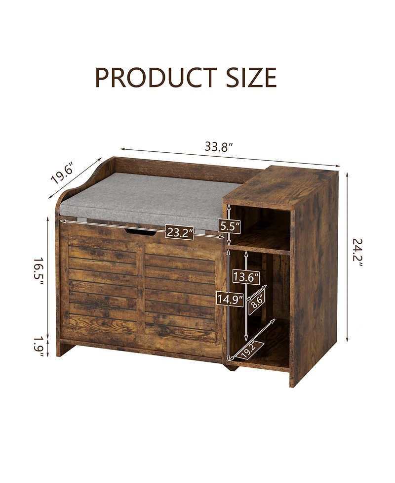 homfan Flip Top Hidden Cat Litter Box Enclosure, Engineered Wood Stylish Fluted Panel Washroom Furniture with Easy Assembly