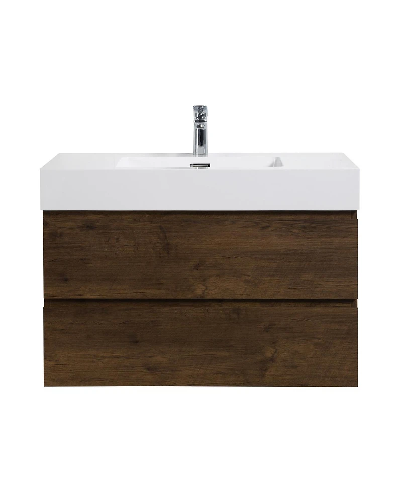 Sillysis Walnut Floating Bathroom Vanity with Double Soft Close Drawers, Handle-Free Design and Large Storage for Modern Bathrooms
