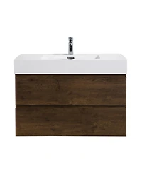 Sillysis Walnut Floating Bathroom Vanity with Double Soft Close Drawers, Handle-Free Design and Large Storage for Modern Bathrooms