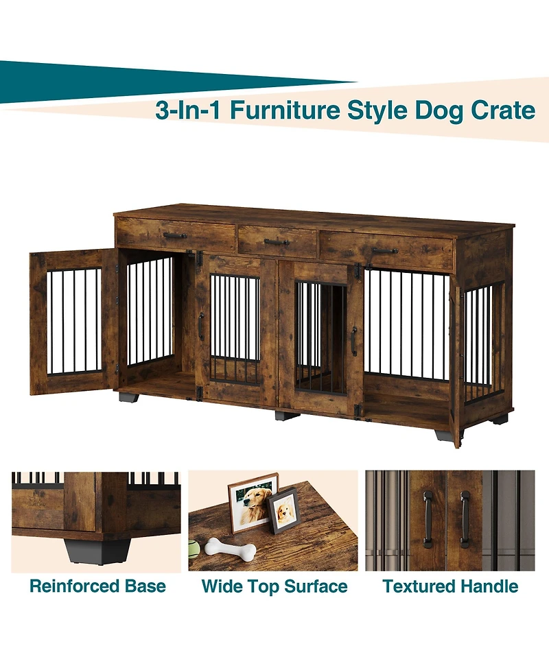 Homfan Furniture Style Dog Crate with 2 Storage Drawers