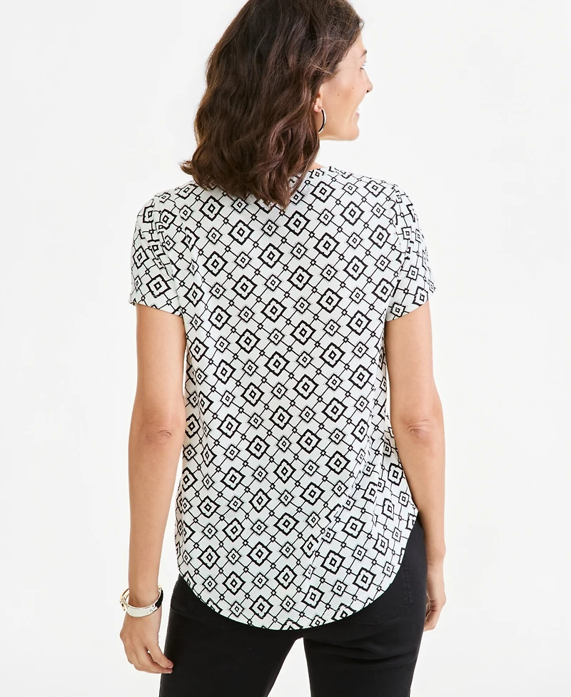 Style & Co Women's Perf Ss Laurel Tile Short-Sleeve Geometric Cotton-Blend T-Shirt, Macy's Exclusive