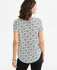 Style & Co Women's Perf Ss Laurel Tile Short-Sleeve Geometric Cotton-Blend T-Shirt, Macy's Exclusive