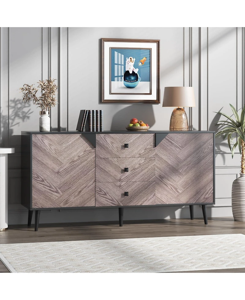 homfan Storage Cabinet with Shelf and Doors, Modern Sideboard Buffet with Storage, Free Standing Accent Cabinet for Dining Room, Living Room, Entryway