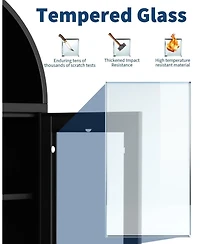 homfan Modern Arched Glass Door Storage Cabinet, Cold-Rolled Steel Tall Organizer with Adjust Shelves and Drawer, Anti-Tip Space-Saving Home Furniture