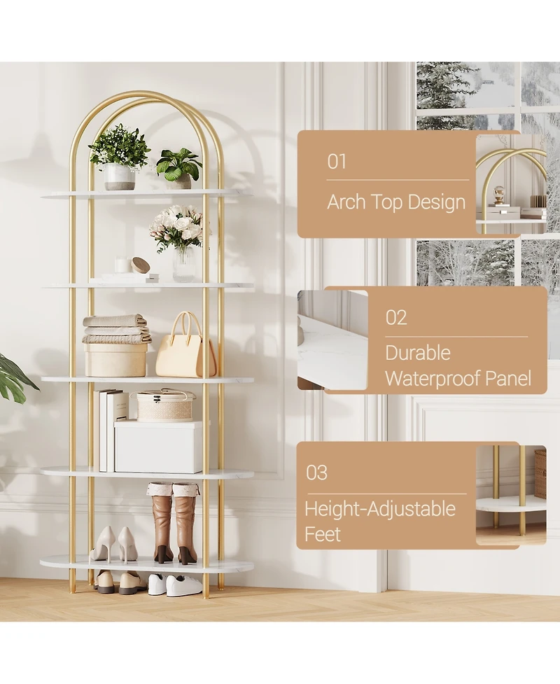 homfan Arched Curved Bookshelf, Iron and Mdf Multi-Tier Storage Shelf, Space-Saving Versatile Freestanding Display Rack for Home Office