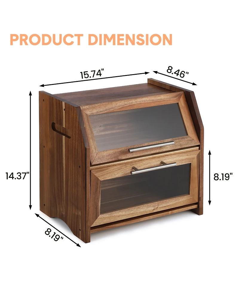 homfan Acacia Wood Bread Box with Sliding Lid, Kitchen Countertop Food Storage Container for Bread Pastry