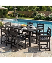 Homsee 71-Inch Hdpe Dining Set with 6 Arm Chairs - All-Weather Resin Patio Table Umbrella Hole