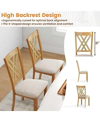 Sugift Linen Fabric Upholstered Wooden Dining Chair Set of 2 with Rubber Wood Frame for Dining Room