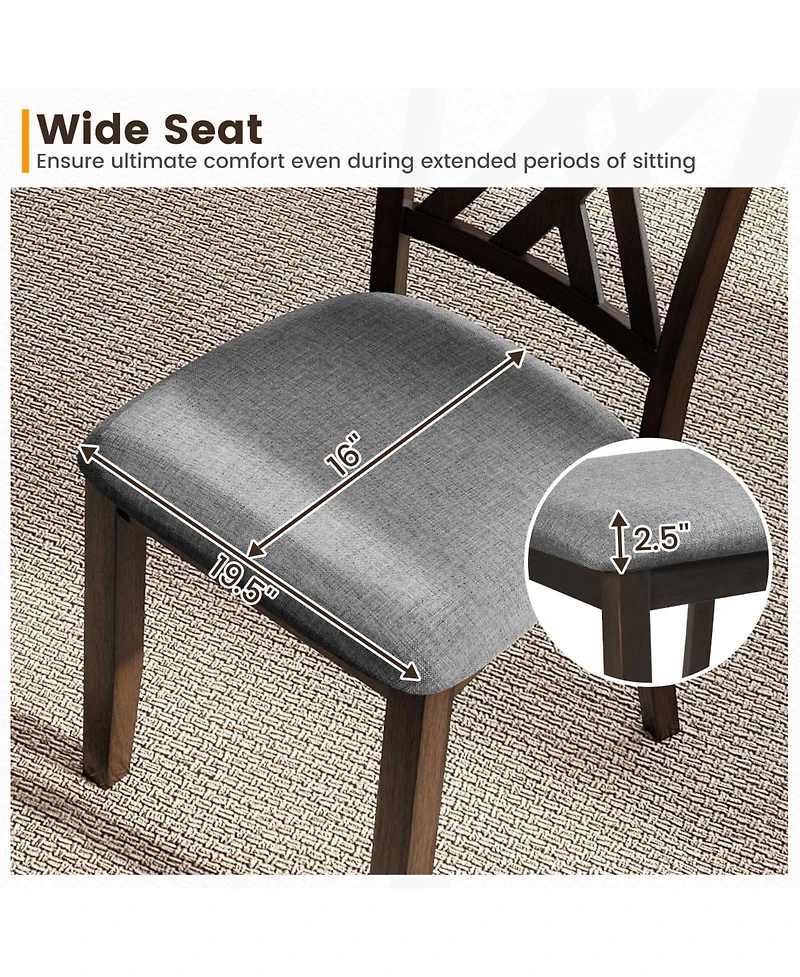 Sugift Linen Fabric Upholstered Wooden Dining Chair Set of 2 with Rubber Wood Frame for Dining Room