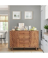 homfan Versatile Storage Sideboard Buffet Cabinet - Fluted Design, Sliding Door, Adjustable Shelf - Dining Room, Kitchen, Hallway Organizer