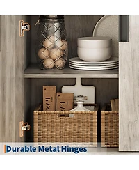 homfan Tall 5-Tier Farmhouse Industrial Bookcase with Doors and Metal Base, Wooden Unit with Adjustable Shelf and Cabinet for Office